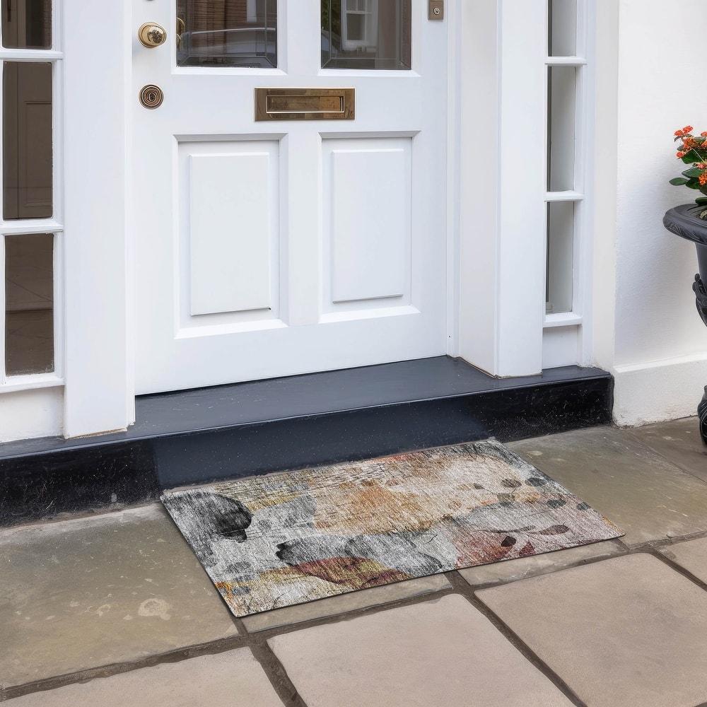 Machine Washable Indoor/ Outdoor Chantille Abstract Floral Rug