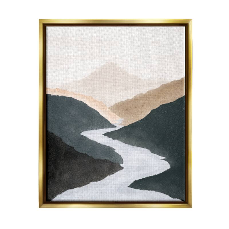 Stupell Flowing River Nature Landscape Foggy Distant Mountain Floater Frame, Design by JJ Design House LLC - 25 x 31 - Gold