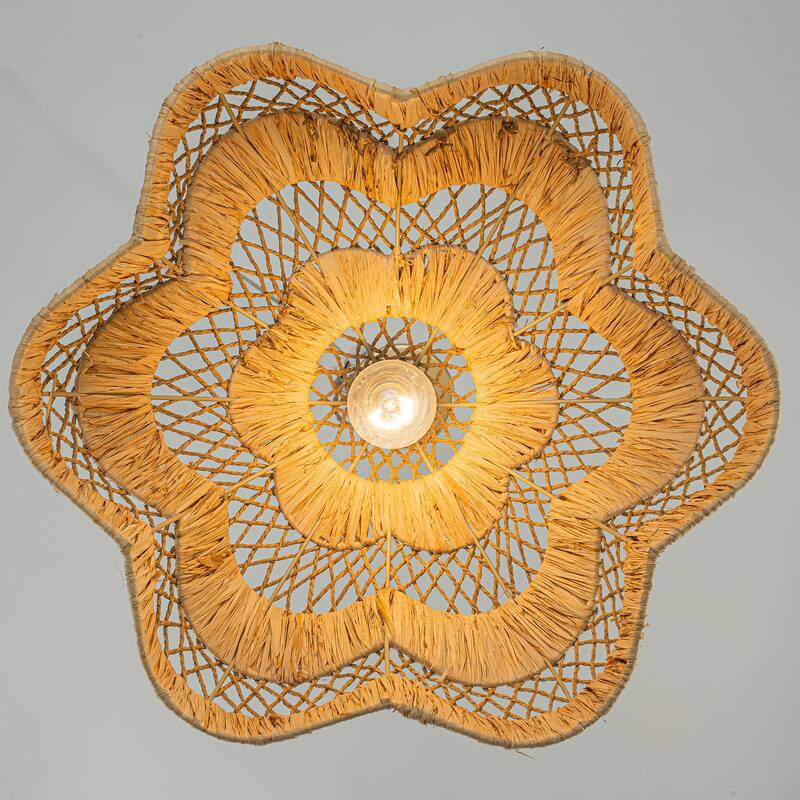 Aurelia 1-Light Raffian Dome Pendant, Coastal Boho - Handwoven - 20" Wide