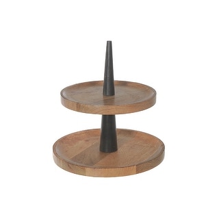 Mango Wood 2 Tier Round Cake Stand Natural & Black