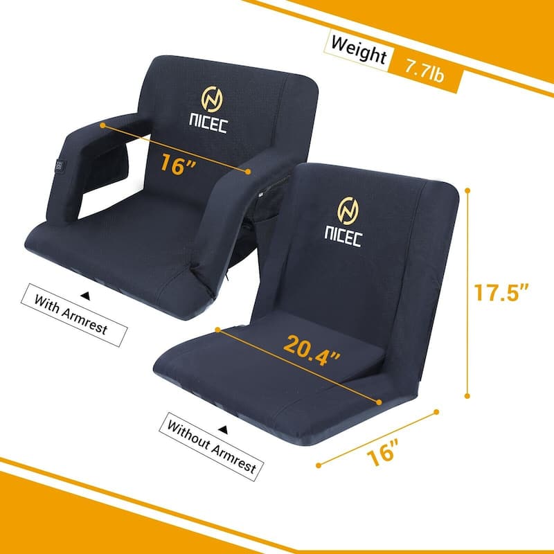 Heated Stadium Seats, Floor Chair, Bleacher Chairs, 5 Reclining Positions Waterproof Cushion