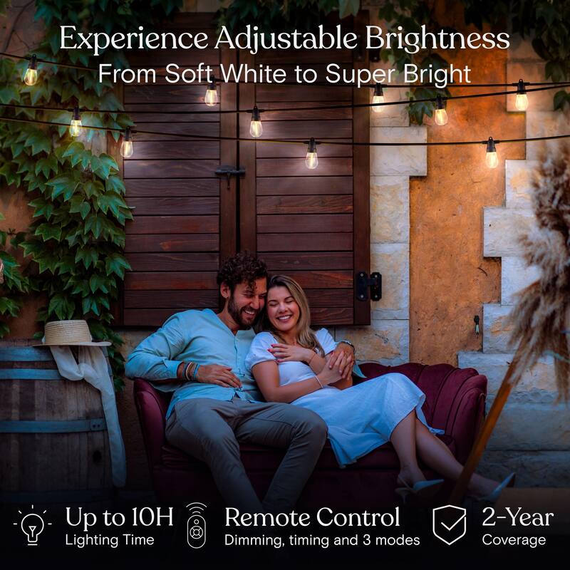 Brightech Ambience Pro 12-Light 27 ft. 4-Watt Indoor/Outdoor Solar Powered LED 3000K Soft White Edison Style String -Light