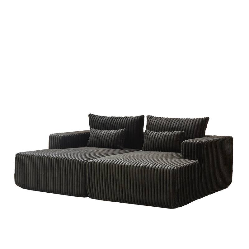 87'' Lounge Chaise Sleeper Sofa - Soft Corduroy Couch with Ottoman Bench and Pillow Support