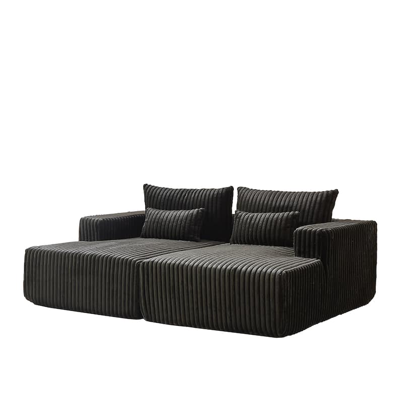 Black Modern 87" Cloud Plush Loveseat Sectional Lounge Sleeper Chaise Sofa with Pillows for Living Room