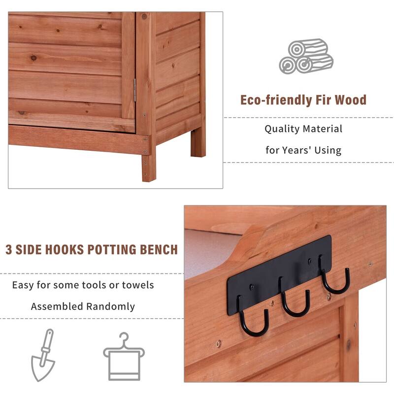 Leisure Zone Outdoor 39" Potting Bench Table with Shelves and Side Hook