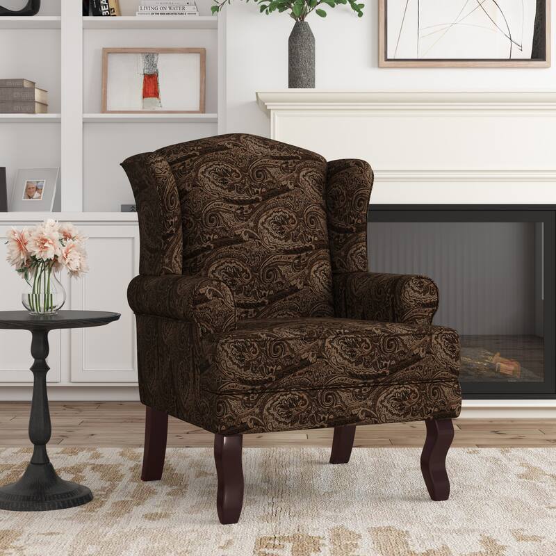 Elegant Living Room Wing Back Arm Chair Upholstered Accent Chair - Single Chair - CRANBERRY PATTERN