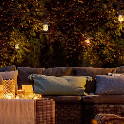 Brightech Ambience Pro 15-Light 48 ft. Outdoor Plug-in 2W 3000k LED S14 Hanging Edison Spiral Filament Bulb String -Light