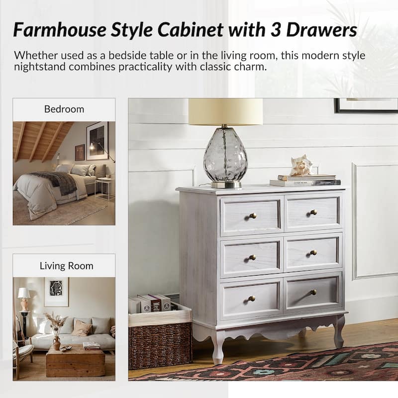 Pallantium Farmhouse 30"Tall Distressed 3-Drawer Nightstand With Solid Wood Legs and Adjustable Feet by HULALA HOME