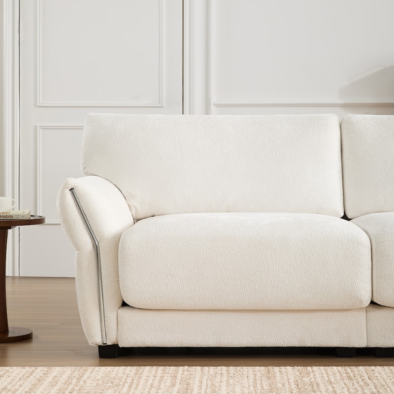 110" Chenille L-Shaped 4-Seater Sectional Sofa with USB/Type-C Charging & Free-Move Ottoman