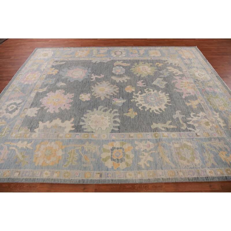 Hand Knotted Oriental 100% Wool Carpet Transitional All-Over Greys & Charcoal Oushak Area Rug - 10' 0'' X 8' 0''