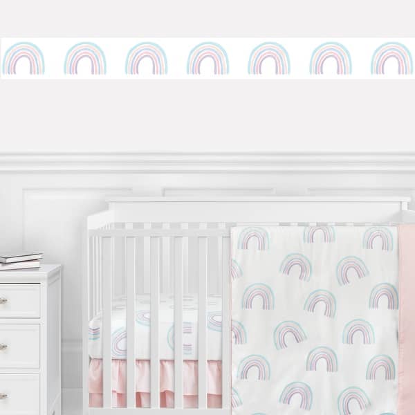 slide 2 of 3, Pastel Rainbow Collection Wallpaper Wall Border - Blush Pink, Purple, Teal, Blue and White