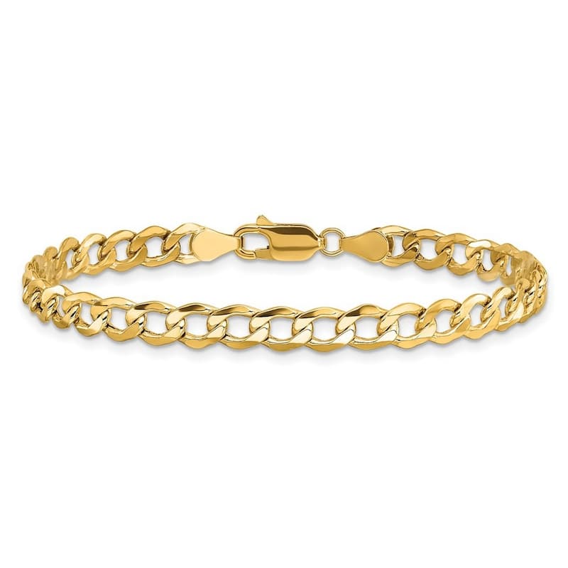 Curata 10k Yellow Gold Unisex 7" 8" or 9" Solid Curb Link Chain Bracelet - 2.5mm 3.35mm 4.3mm 5.25mm 6.5mm