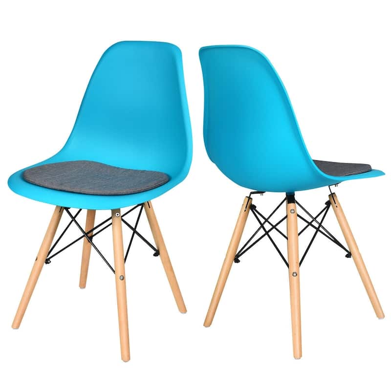 Set of 2 Ergonomic Dining Chairs with Soft Linen Cushion and Sturdy PP Seat and Wooden Frame - 18" x 19" x 33" (W x D x H)