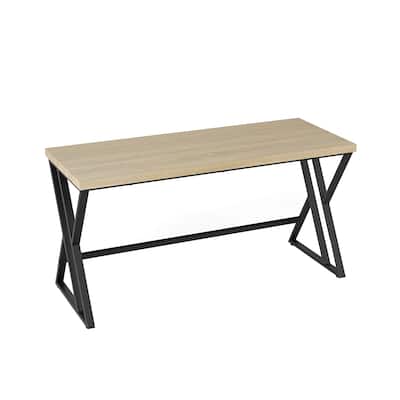 59 Inch Maple Black Computer Desk Industrial Office Desk with Spacious Workstation Sturdy Metal Frame Thick Tabletop