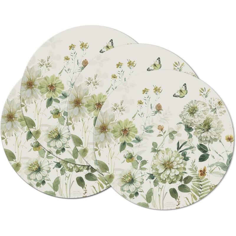 Green Fields Round Reversible Easy Care Flexible Plastic Placemat 4 Pack Made in The USA - multi - Set of 4