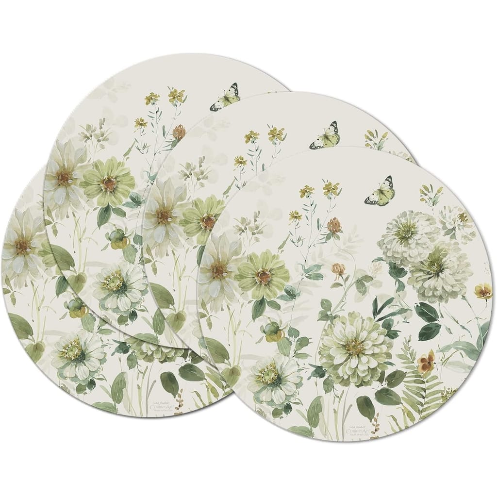 Green Fields Round Reversible Easy Care Flexible Plastic Placemat 4 Pack Made in The USA