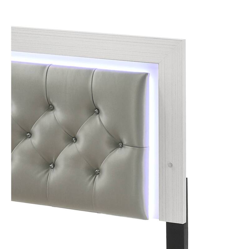 Queen Platform Bed with LED Headboard, Faux Leather Upholstery and Tufted Design with Sturdy Slats and Support Legs