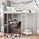 preview thumbnail 1 of 18, Twin Metal Loft Bed with 2 Shelves, 2 built-in ladders and Desk, Silver
