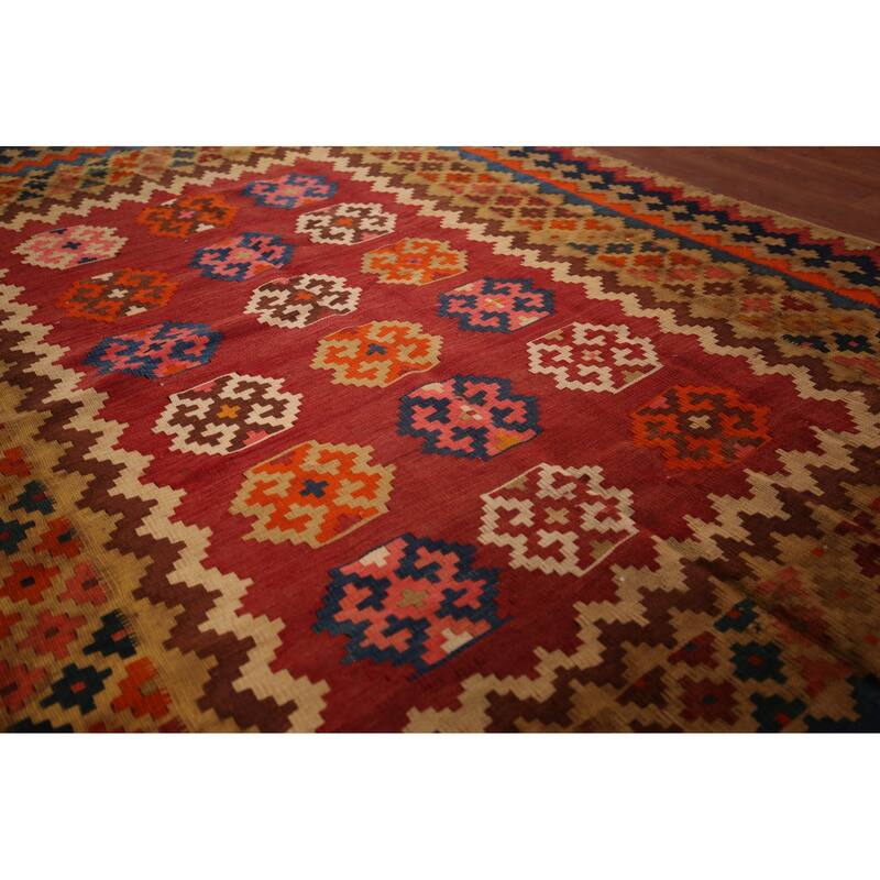 Kilim Qashqai Persian Vintage Area Rug Hand-Woven Tribal Wool Carpet - 5'3"x 7'9"