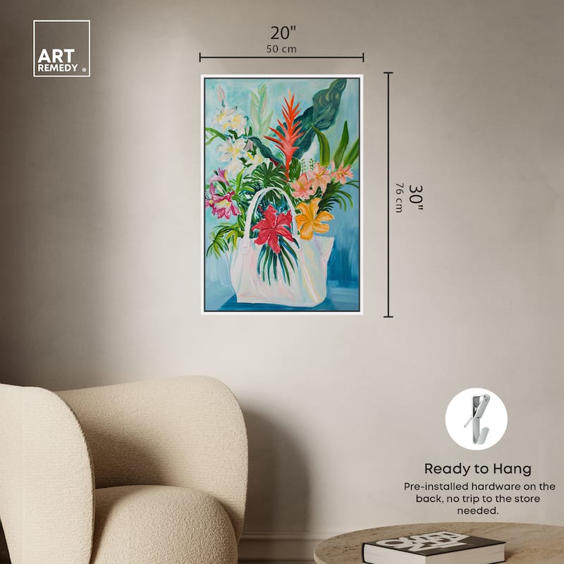 Art Remedy Tropical Flower Bag Framed Flowers In Vase Paintings