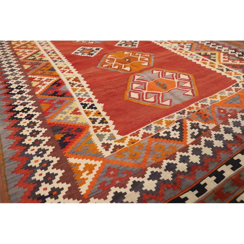 Kilim Qashqai Persian Vintage Rug Hand-Woven Orange Wool Carpet - 4'5"x 7'4"