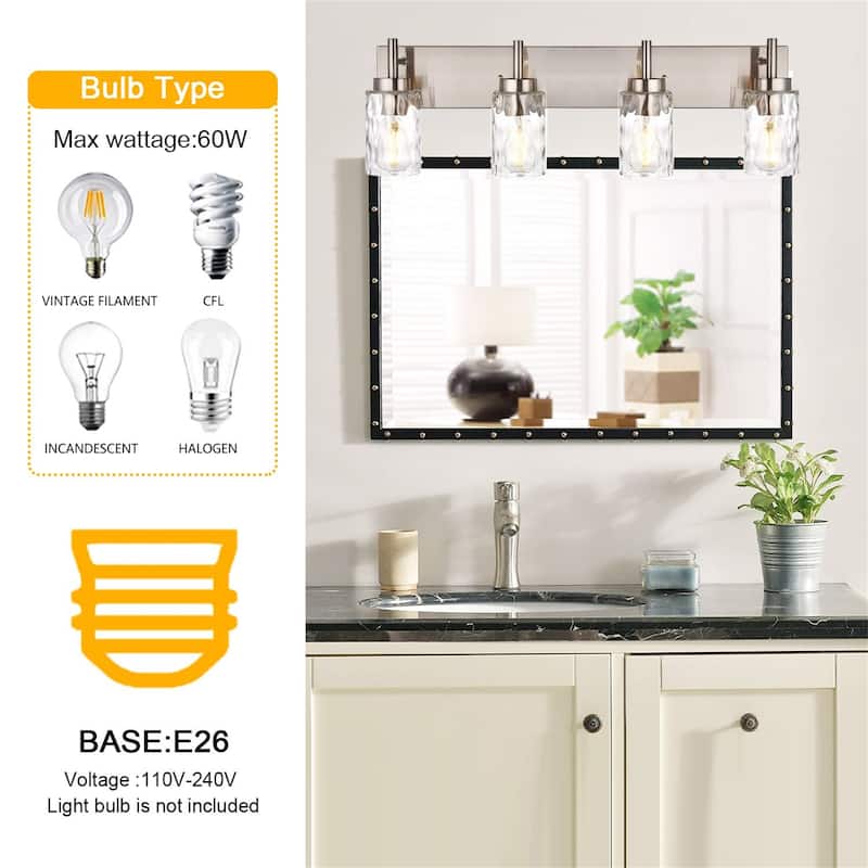4-Light Vanity Light with Hammered Glass