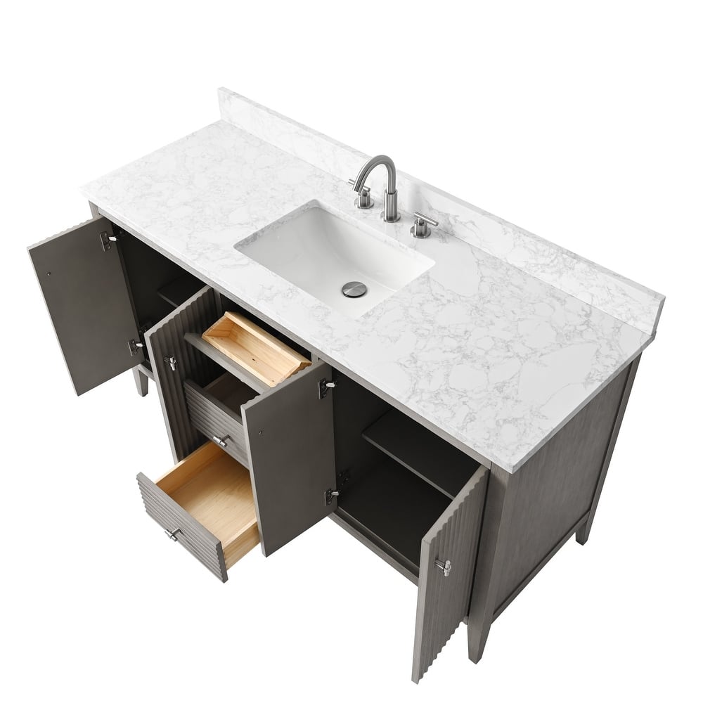 Vanity Art 60" Single Sink Bathroom Vanity Cabinet with Engineered Marble Countertop