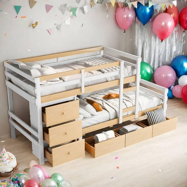 slide 2 of 9, Twin Over Twin Loft Bunk Bed With Drawers And Ladder for Bedroom