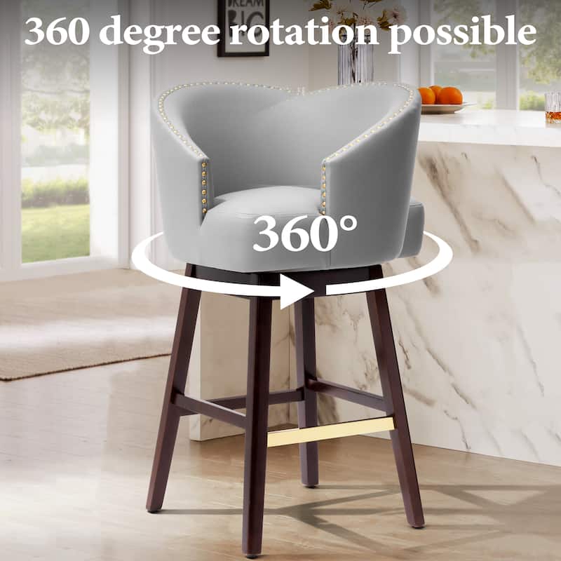 Pellebant 26.4''/31.9"H Height Solid Wood Swivel Indoor Bar Stools