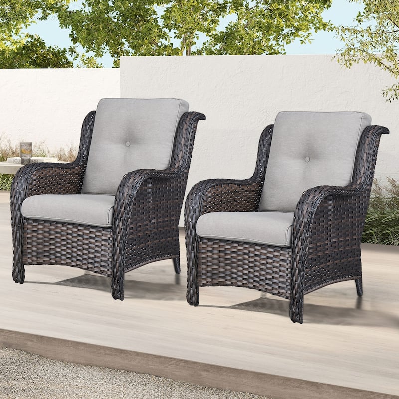 Gymojoy Outdoor Patio Rattan Chairs with Cushions Set of 2 - Brown/Beige