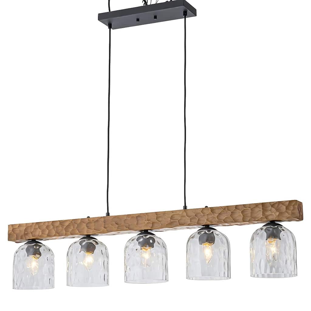 Industrial 5-Light Wood Pendant Light for Dining Room
