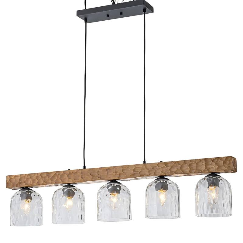 Industrial 5-Light Wood Pendant Light for Dining Room