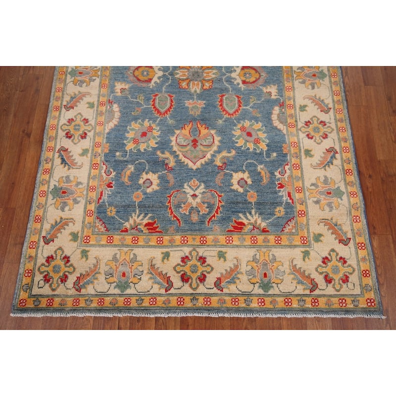 Blue Floral Oushak Oriental Area Rug Hand-Knotted Wool Carpet - 4'1" x 6'4"