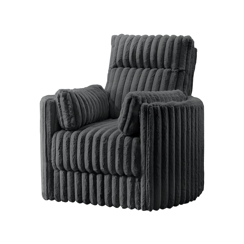 Ezo Swivel Accent Chair, Channel Dark Gray Polyester Corduroy 2 Pillow