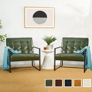 Glitzhome Set of Two 30.5"H Mid-Century PU Leather Tufted Accent Chairs