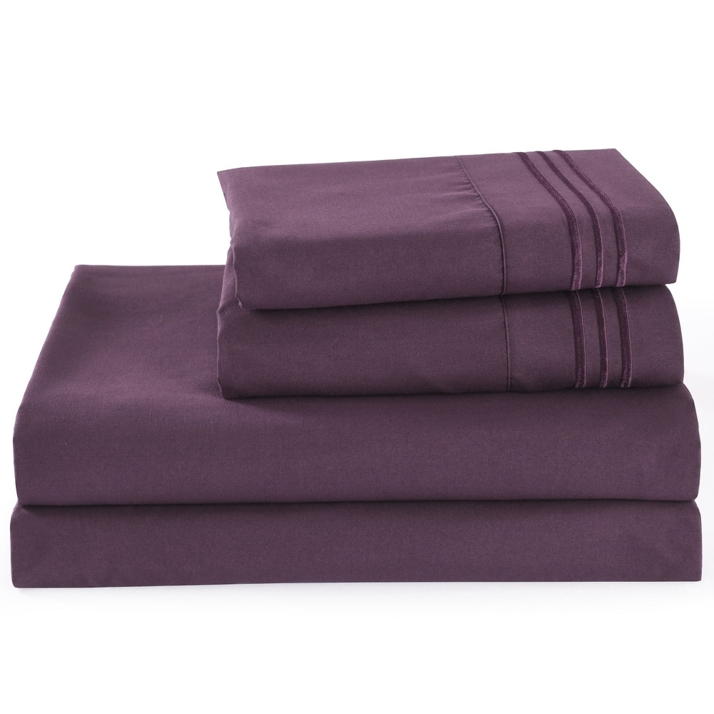 3/4 Pcs Soft Solid & Embroidery Bed Sheets Set