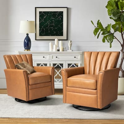 Felisa Modern Genuine Leather Armchair with Nailhead Trims Set of 2 by ...
