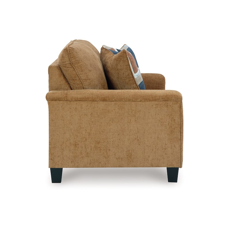 Erin Loveseat, 2 Accent Throw Pillows, 61 Inch Light Brown Polyester