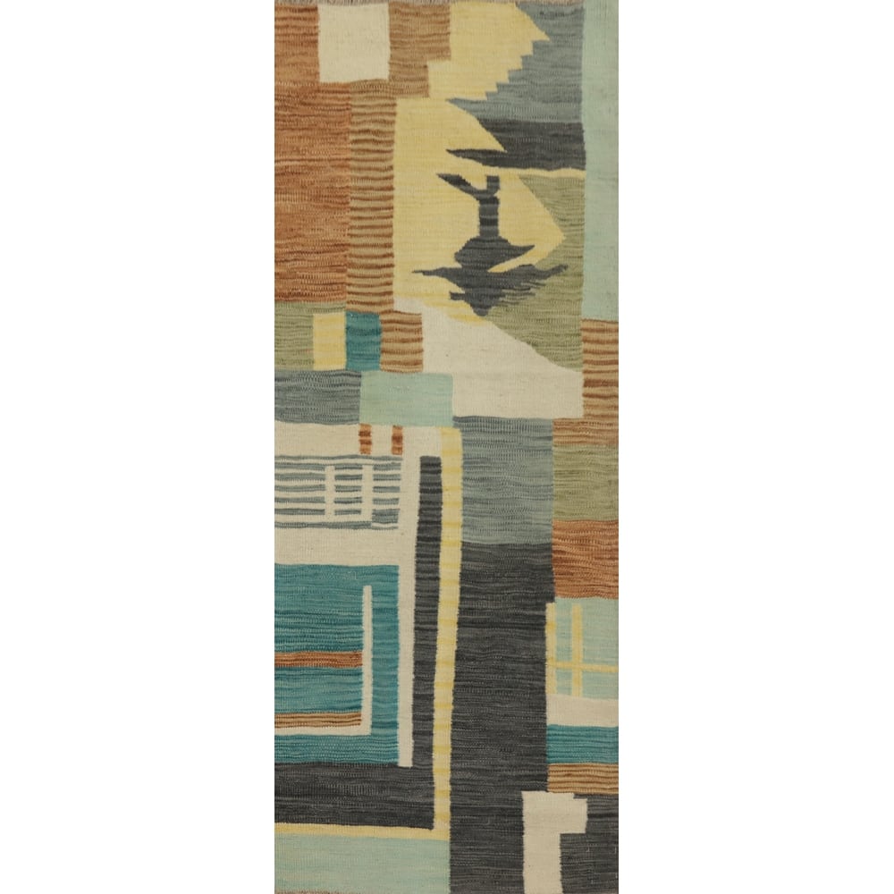 Hand Woven Oriental 100% Wool Carpet Southwestern Modern Multi-Colored Kilim Runner Rug - 6' 0'' X 2' 2''
