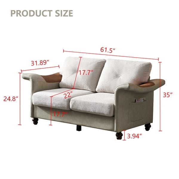 Modern Loveseats Sofa Linen Fabric+Faux Leather Sofa, Folding Armrest ...