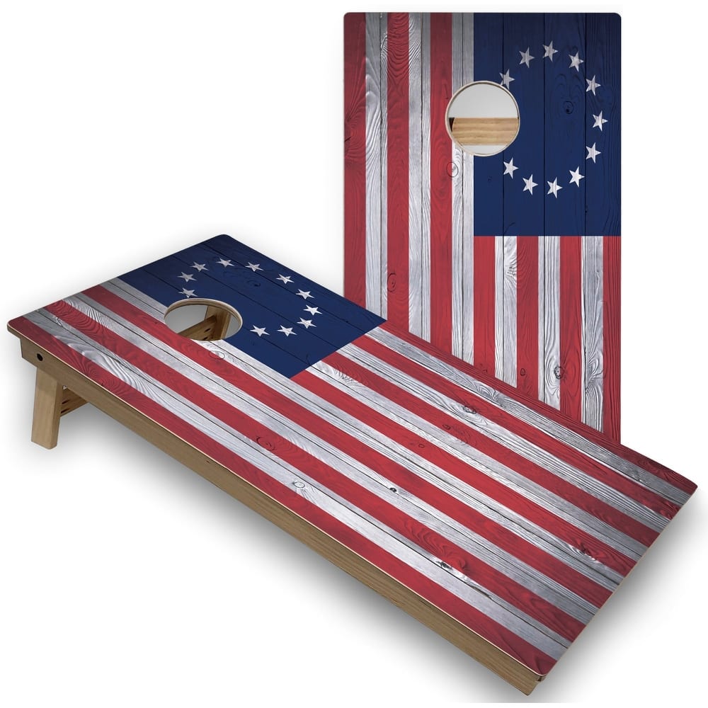 Solid Wood Cornhole Boards - American Flag Stars Design