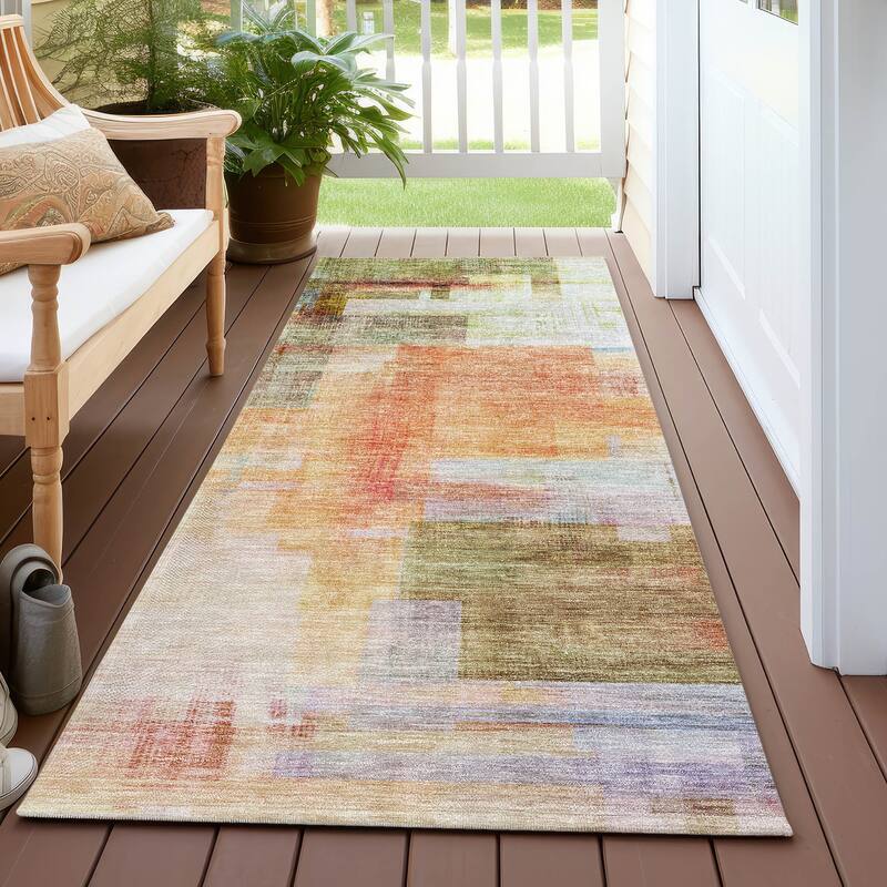 Machine Washable Indoor/ Outdoor Contemporary Abstract Chantille Rug