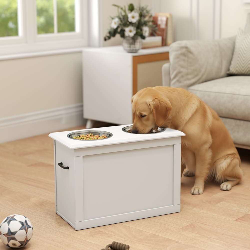 PawHut Dog Feeding Station with 2 Stainless Steel Bowls for Large Dogs - 23.5"L x 11.75"W x 16.25"H