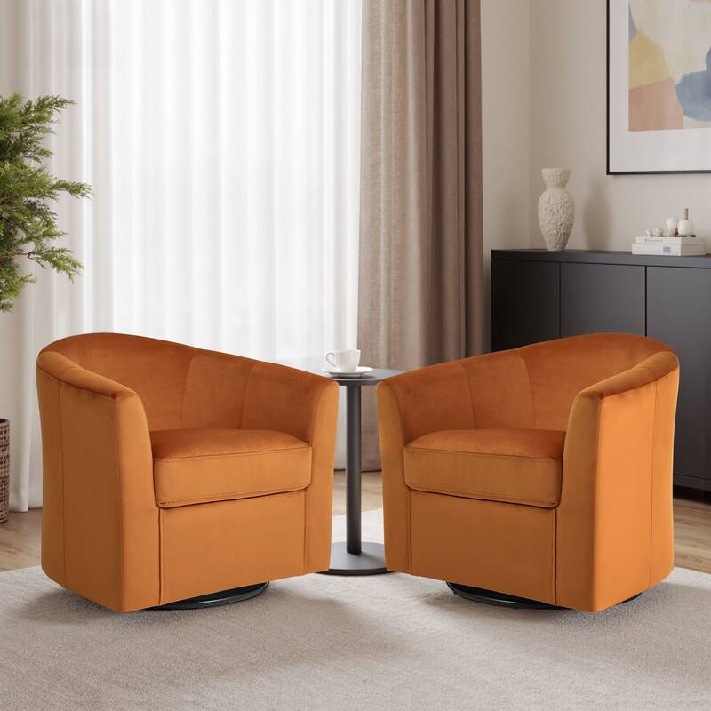 2 Set Modern Upholstered Swivel Barrel Chair Living Room Accent Chair
