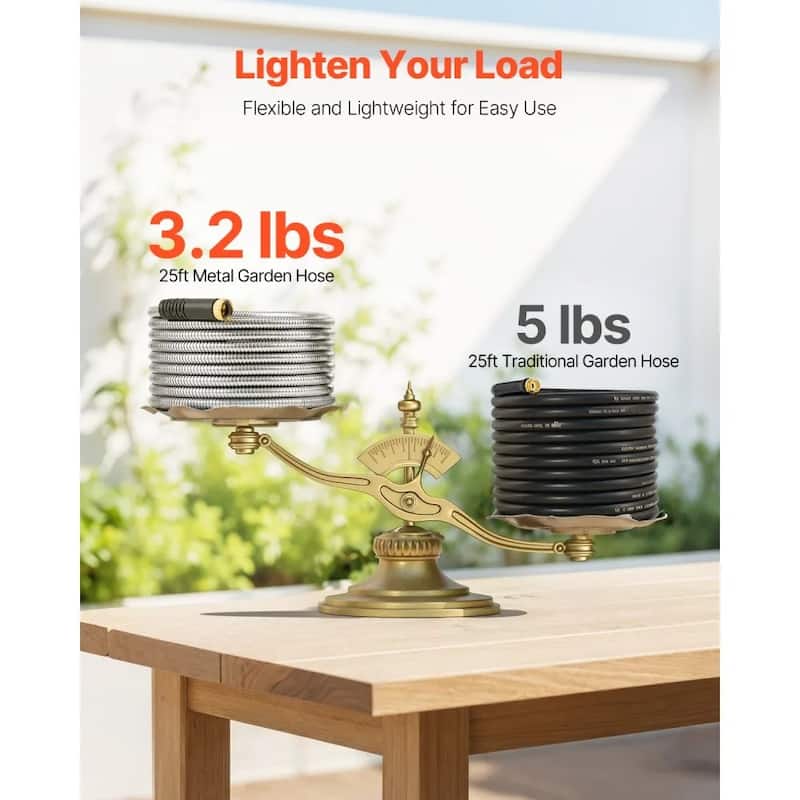 25ft Stainless Steel Hose for Garden and Car Wash Heavy-Duty Metal Hose with Adjustable Nozzle