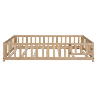 Natural Full Platform Bed with Fence & Door - Montessori Toddler Bed