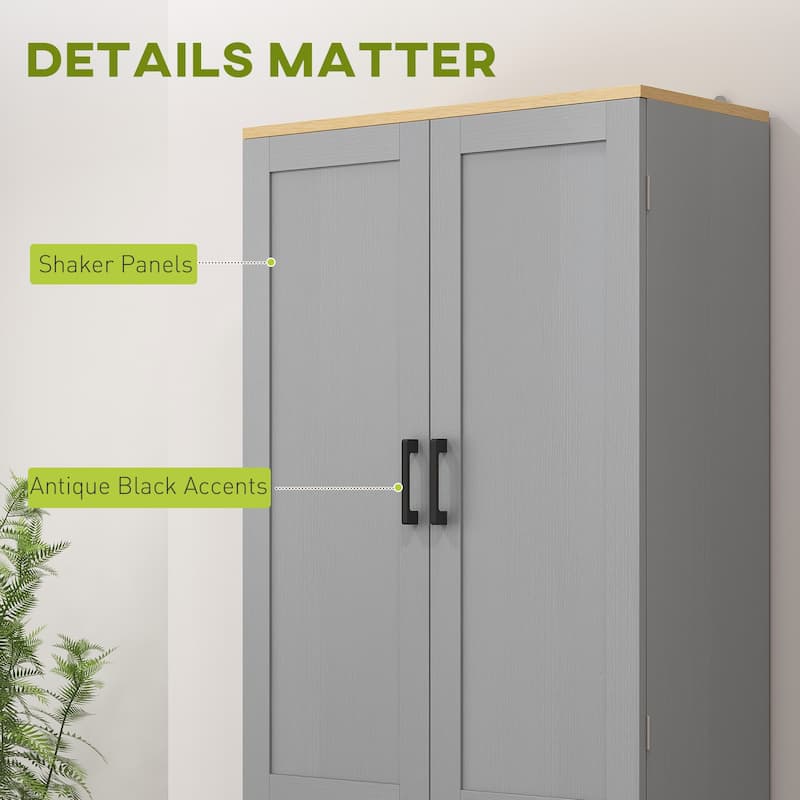 6-Tier Kitchen Pantry Cabinet with Adjustable Shelves and Recessed Doors Metal Handles - 23.5" W x11.75" D x 67.25" H