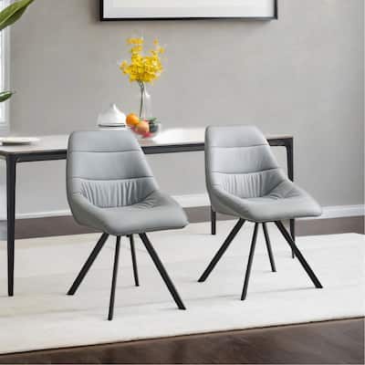 Modern Fabric Dining Chairs, Thick Cushion & Metal Legs, Set of 2