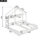 preview thumbnail 4 of 10, Wood Twin Size House Platform Beds with Guardrails and Storage Shelves, Creamy White Finish for Safety and Style