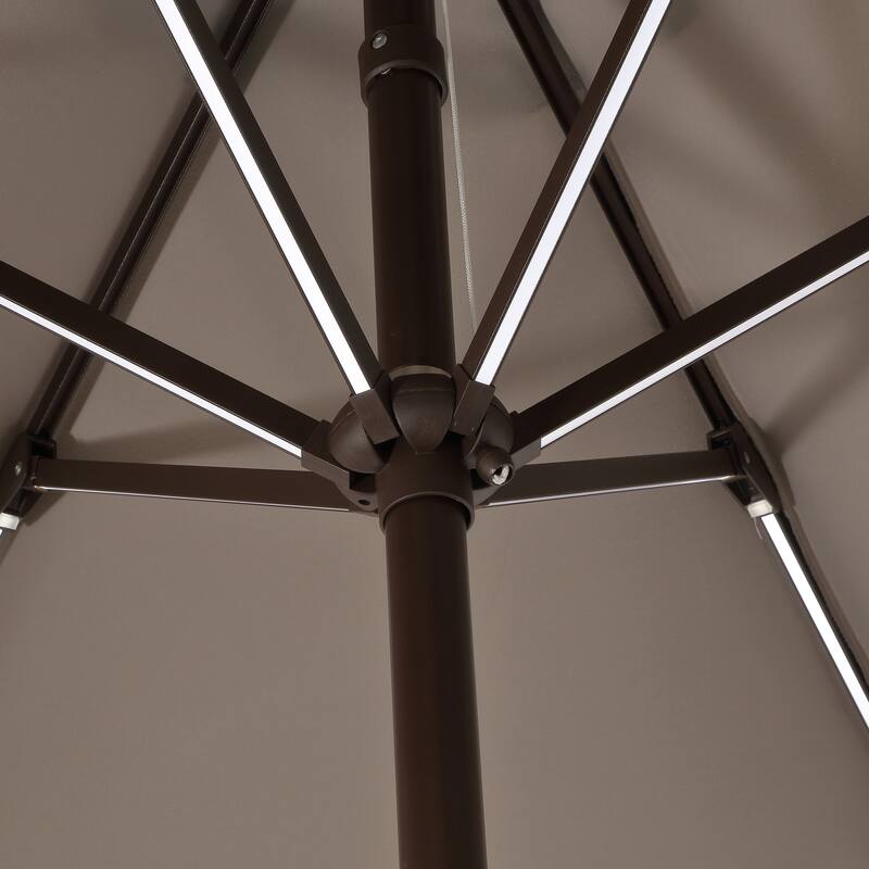 Sidney 9 ft. 2-Tone Solar LED Market Patio Umbrella with 12 LED Strip Lights, Auto-Tilt, Crank and UV Protection, by JONATHAN Y